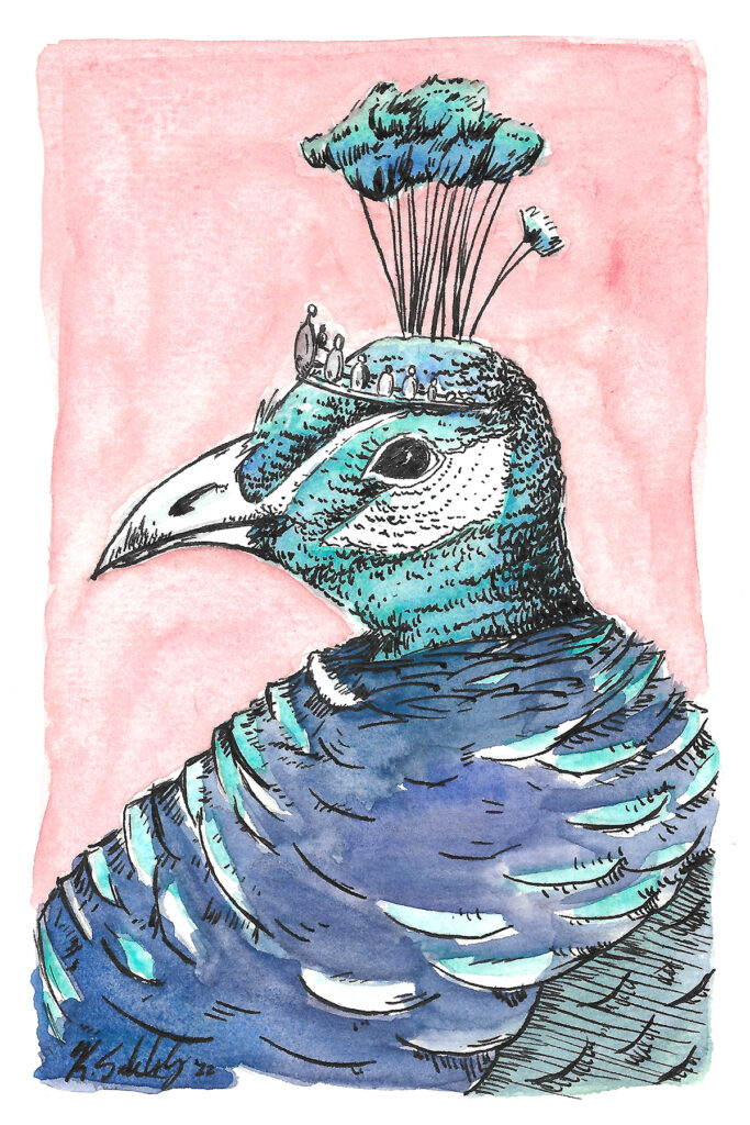 Peahen in a tiara